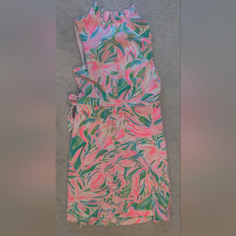 Lilly Pulitzer Pink and Green Ruffle Floral Wrap Dress Size M - Picture 2 of 13